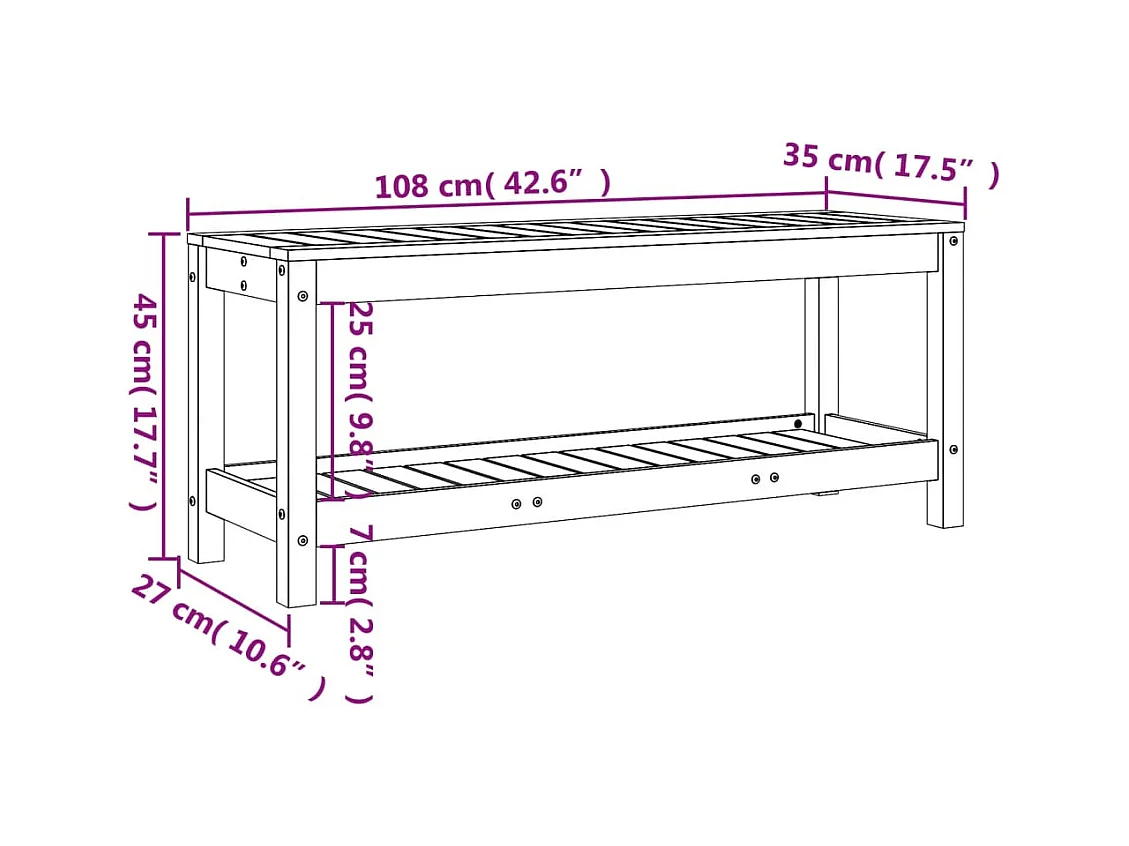 Banc de jardin blanc 108x35x45 cm bois massif de pin