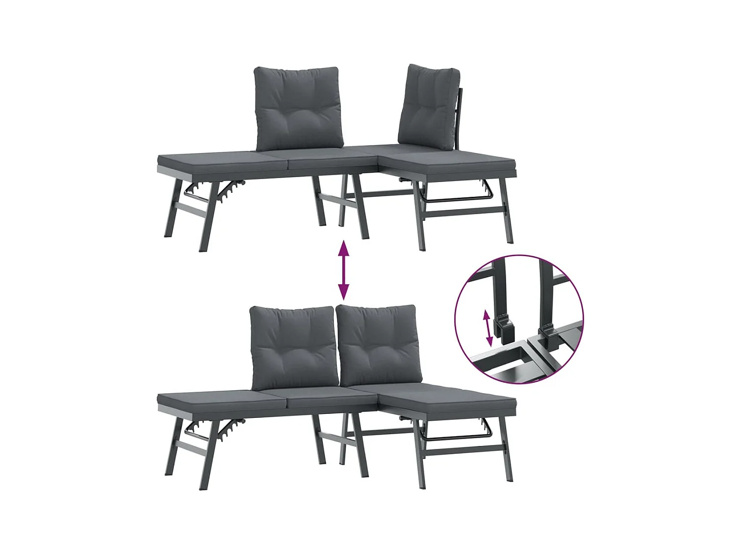 Bancs de jardin avec coussins lot de 6 acier enduit de poudre