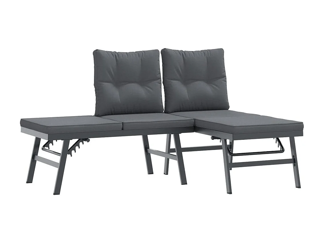 Bancos de jardín cojines 6 piezas acero recubrimiento polvo negro