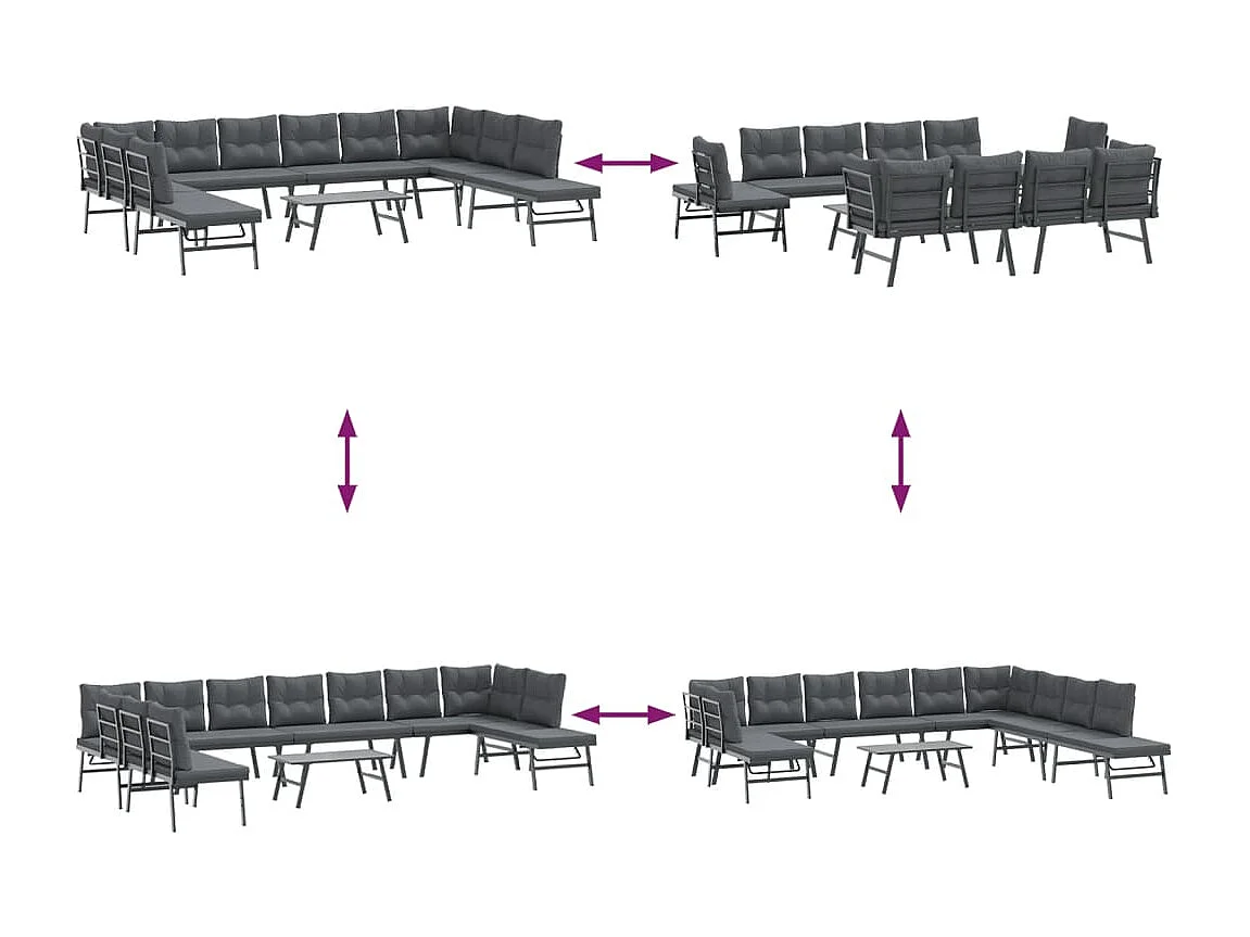 Bancos de jardín cojines 6 piezas acero recubrimiento polvo negro