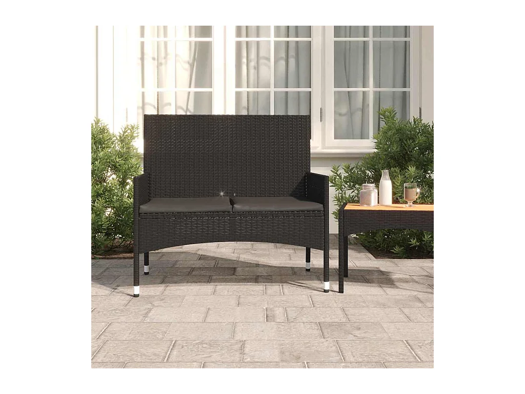 Banc de Jardin à 2 Places avec Coussins Noir Résine Tressée