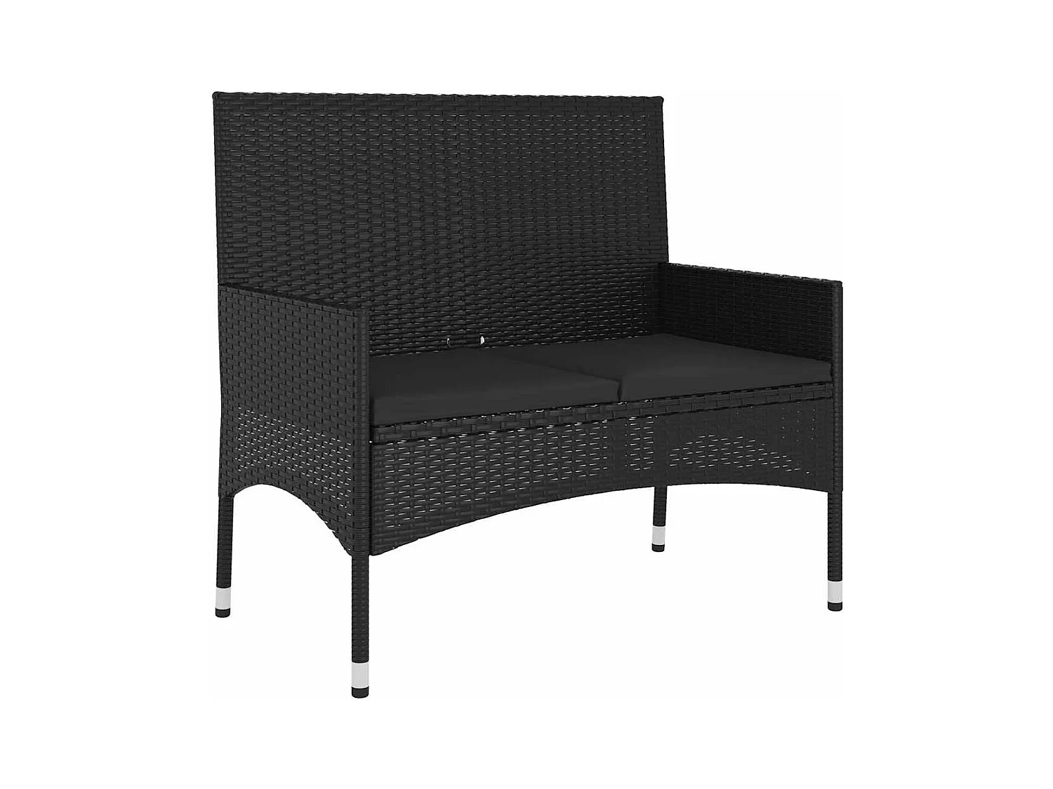 Banc de Jardin à 2 Places avec Coussins Noir Résine Tressée