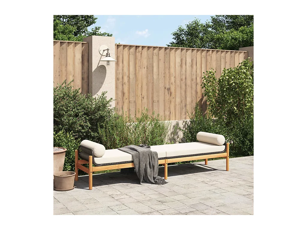 Banco de jardín con cojín ratán sintético acacia negro