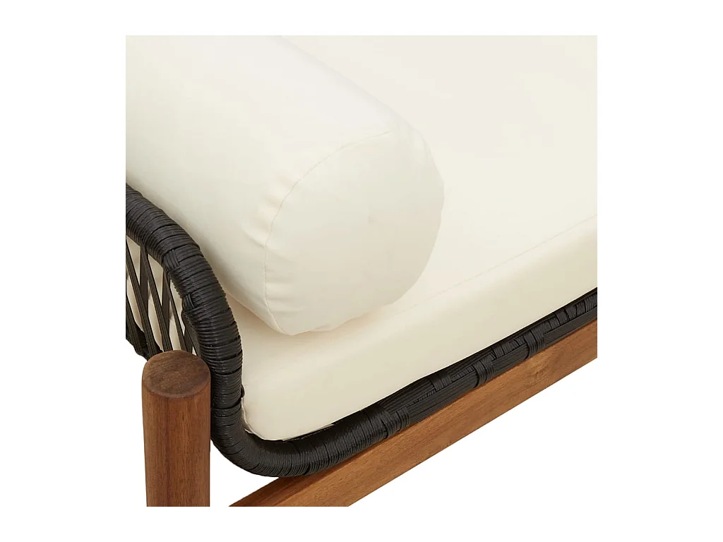 Banco de jardín con cojín ratán sintético acacia negro