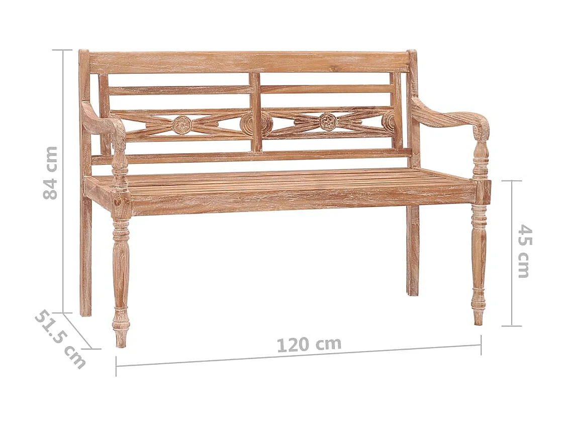 Banc Batavia 120 cm Huilé en blanc Bois de teck solide