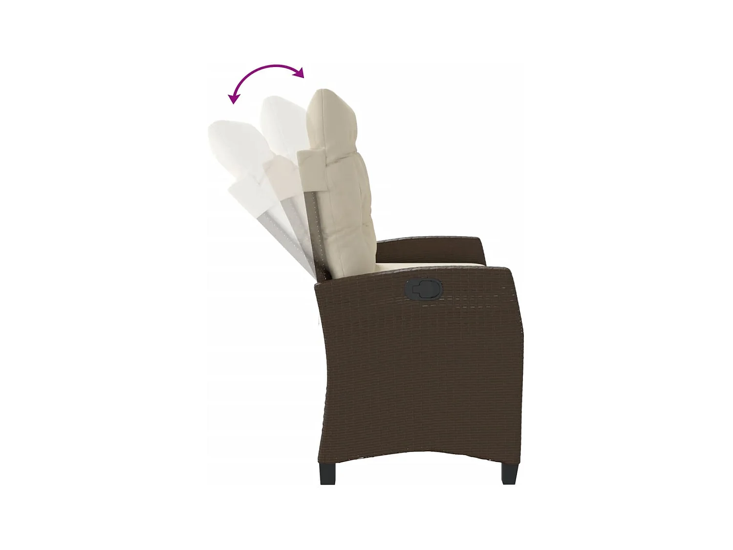 Banco de jardim reclinável com almofadões vime PE castanho