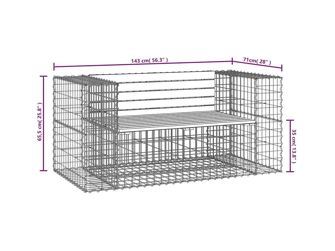 Banc jardin design gabion 143x71x65,5 cm bois massif de douglas
