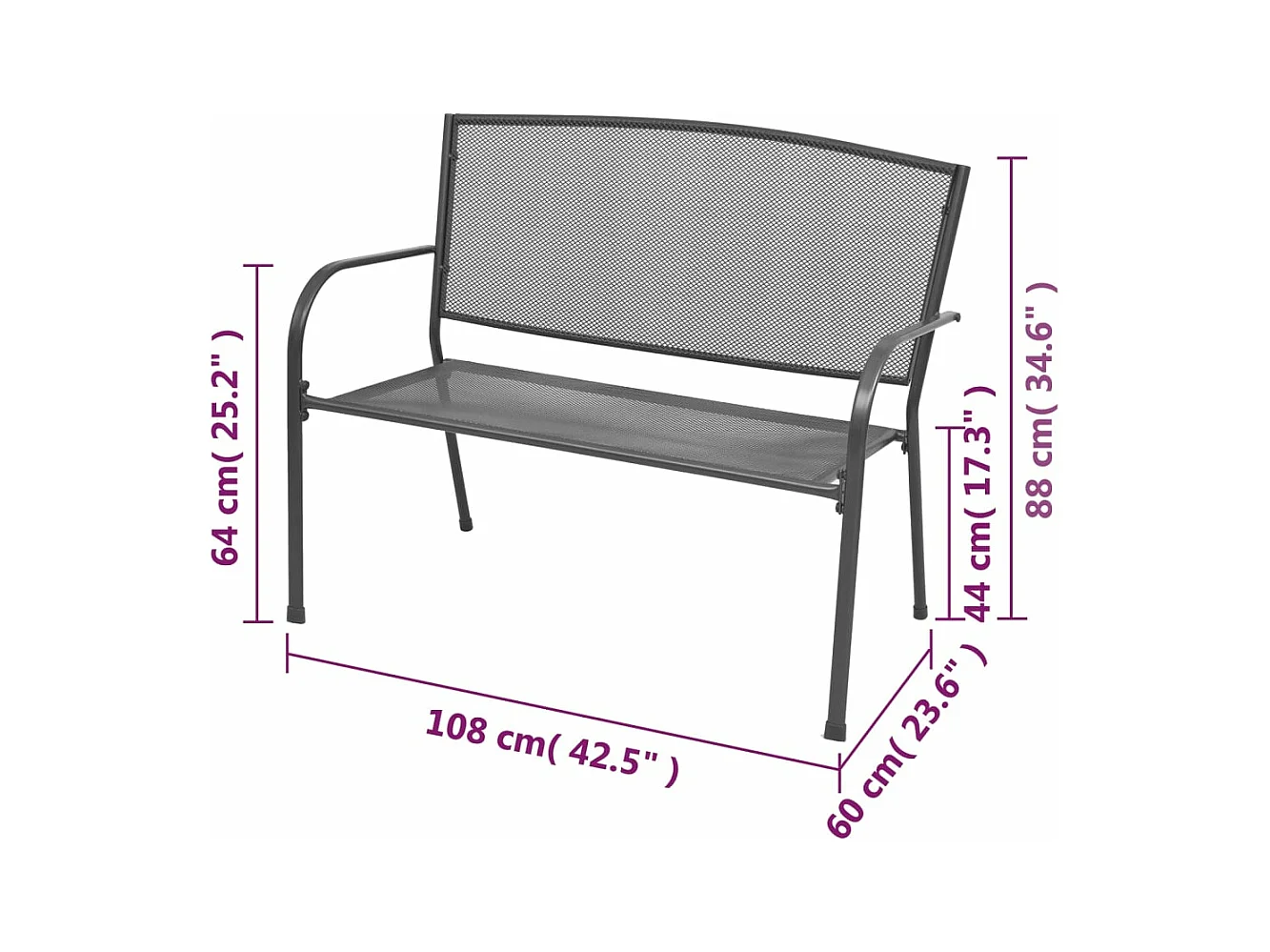 Banc de jardin 108 cm Acier et maille Anthracite