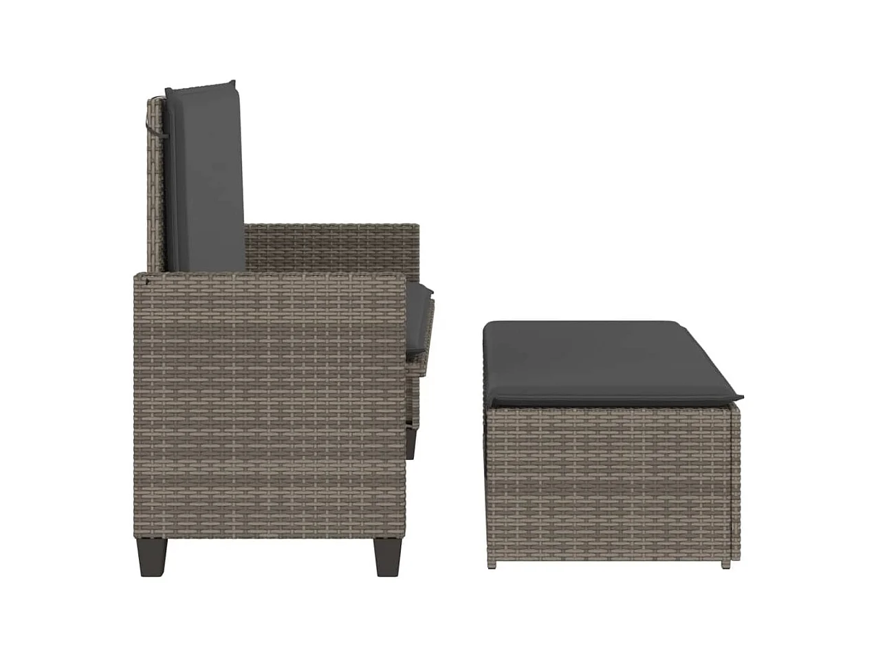 Banco de jardín con cojines y reposapiés ratán sintético gris