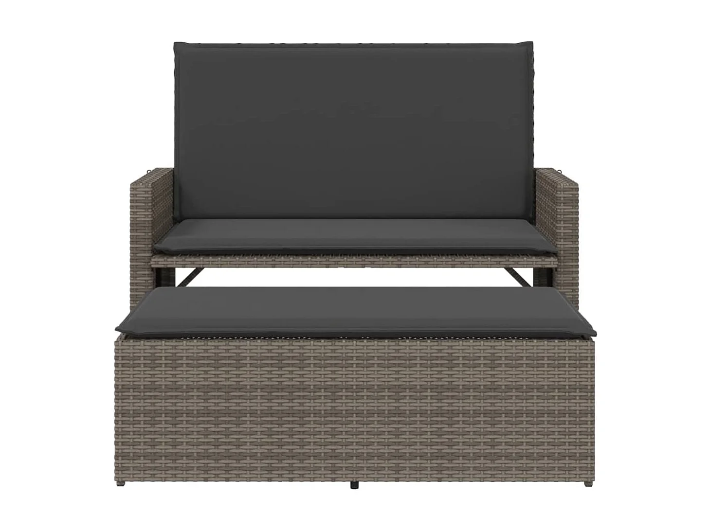 Banc de jardin avec coussins et repose-pied gris résine tressée