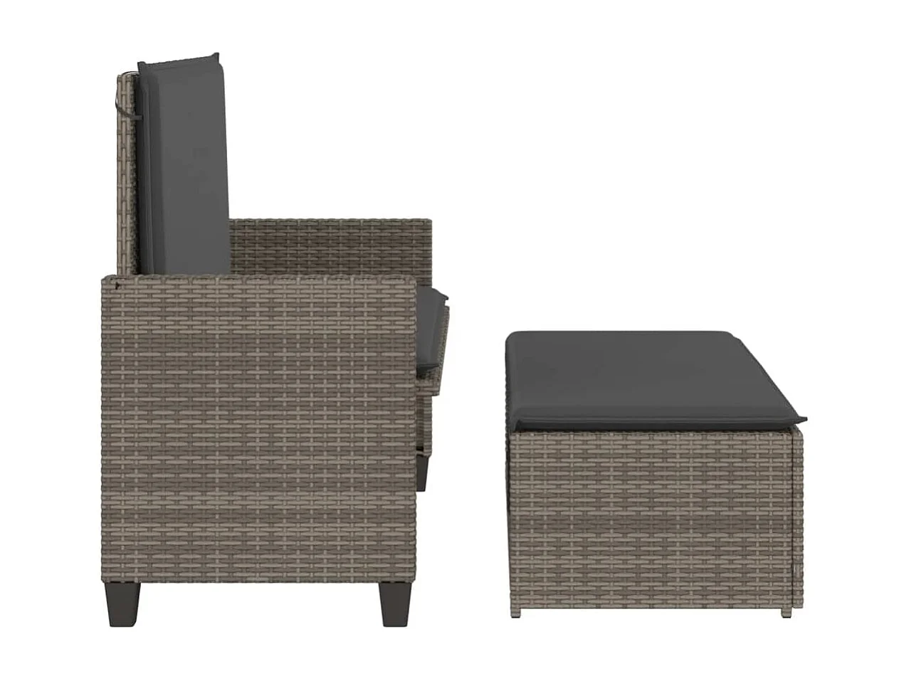 Banc de jardin avec coussins et repose-pied gris résine tressée