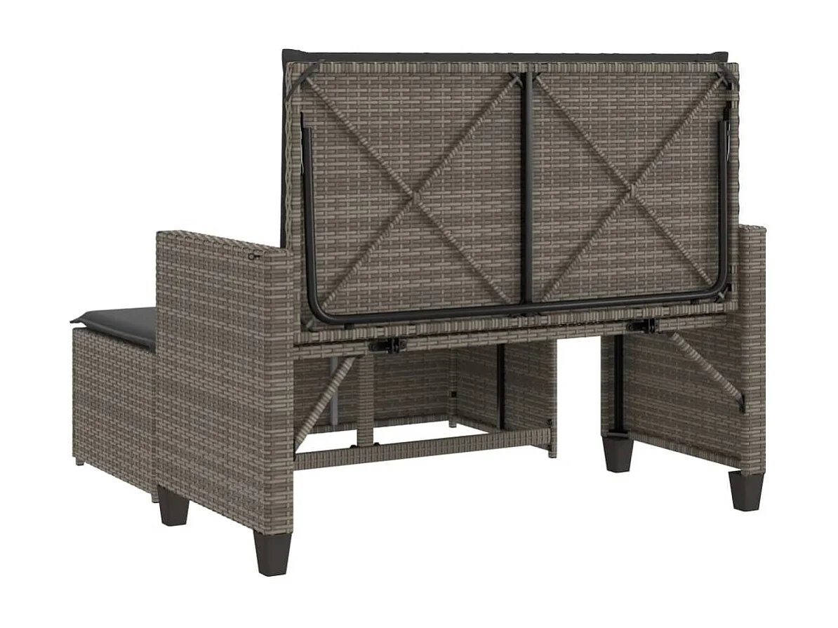 Banc de jardin avec coussins et repose-pied gris résine tressée