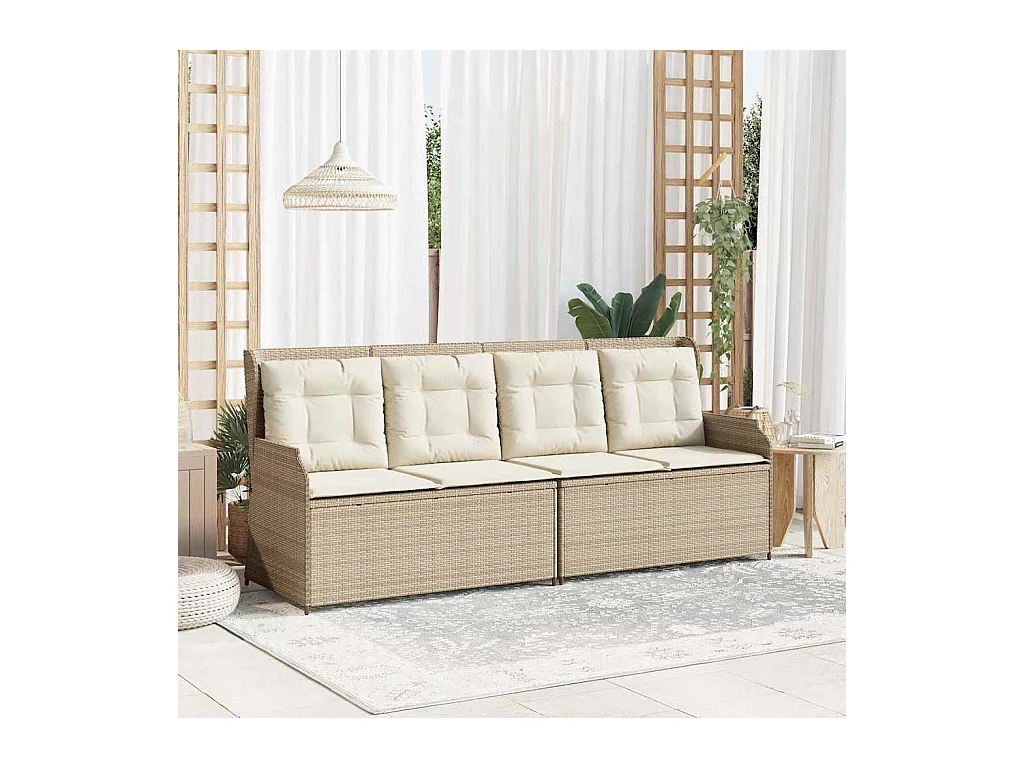 Banc inclinable de jardin avec coussins beige résine tressée