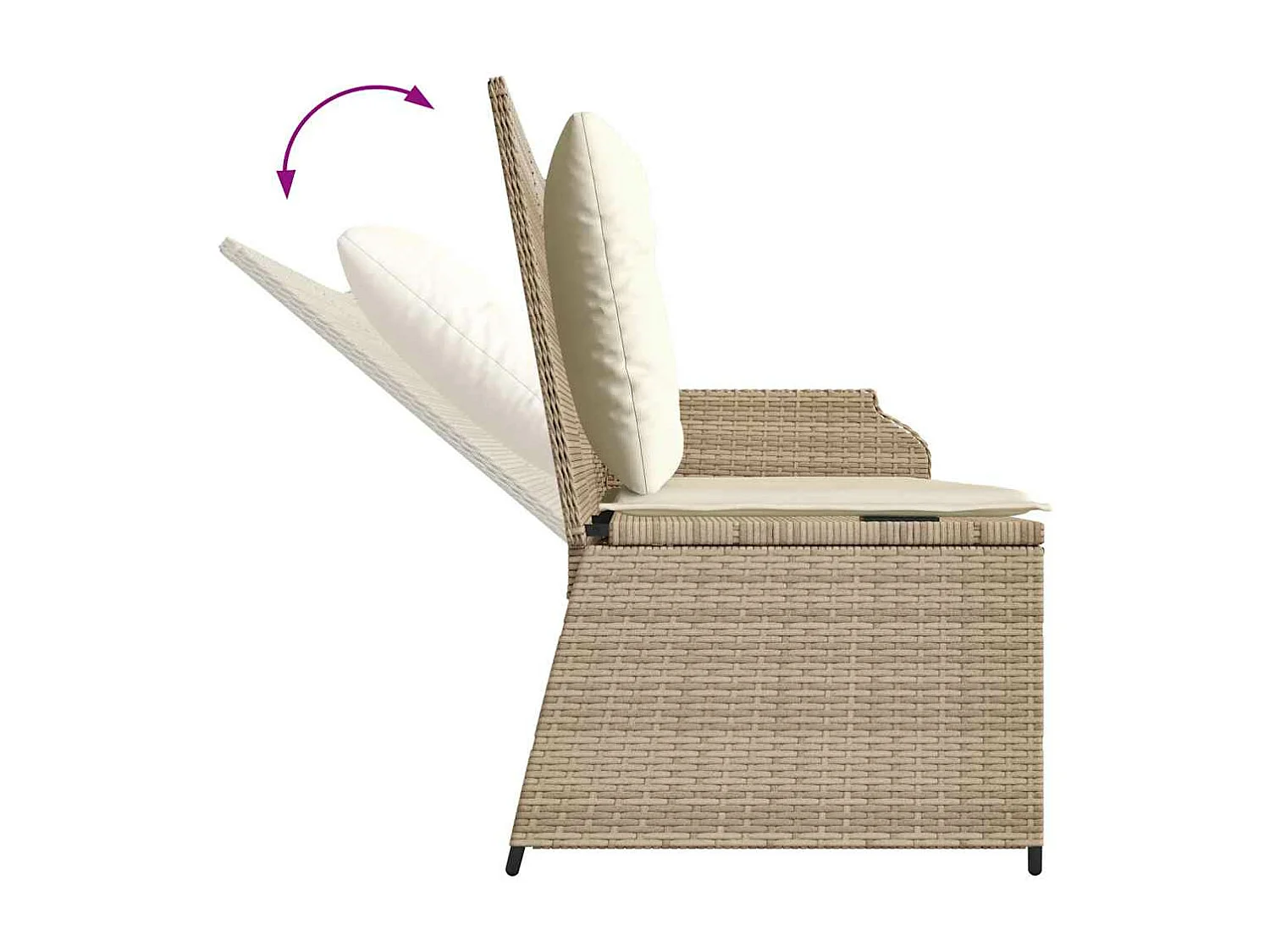 Banc inclinable de jardin avec coussins beige résine tressée