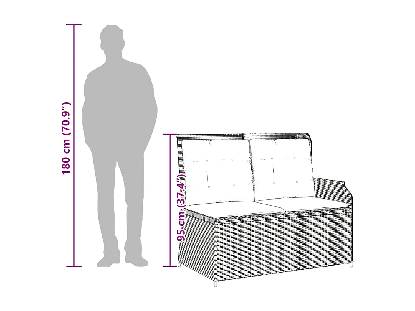 Banc inclinable de jardin avec coussins beige résine tressée