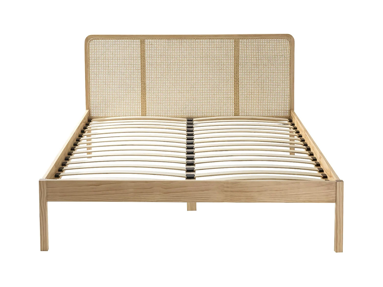 Lit adulte en pin massif tête de lit cannage ANNA 140x200 + set de 2 chevets cannage - ANNA