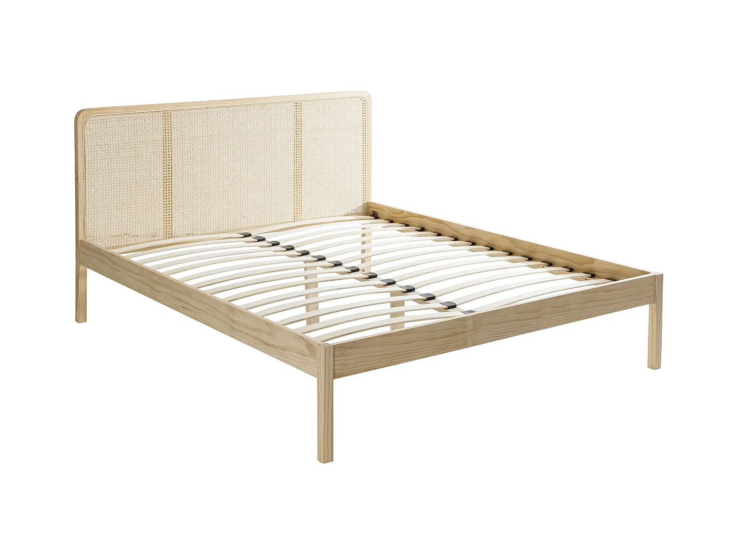 Lit adulte en pin massif tête de lit cannage ANNA 140x190 + set de 2 chevets cannage - ANNA