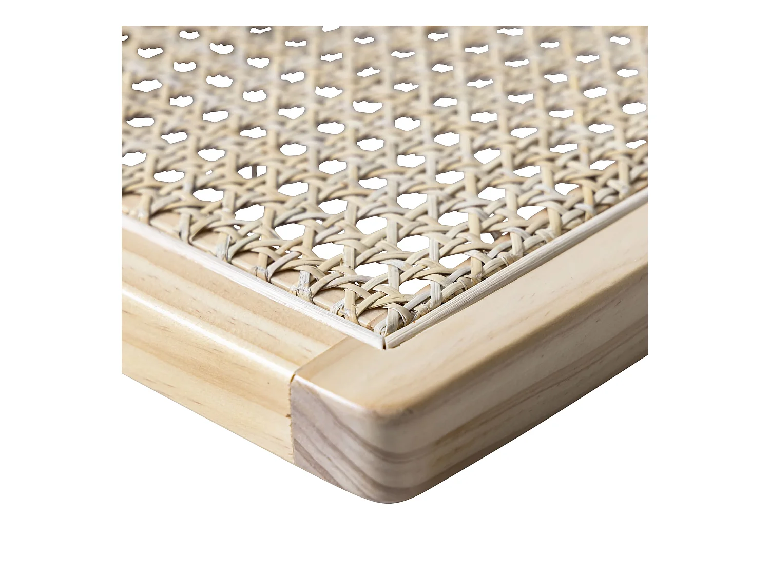 Lit adulte en pin massif tête de lit cannage ANNA 140x190 + set de 2 chevets cannage - ANNA