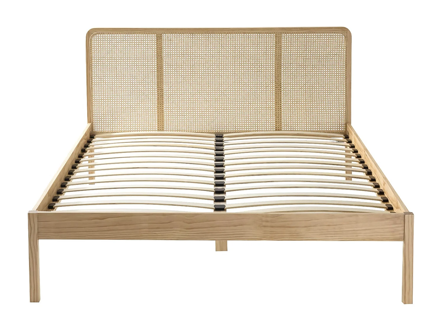Lit adulte en pin massif tête de lit cannage ANNA 160x200 + set de 2 chevets cannage  - ANNA