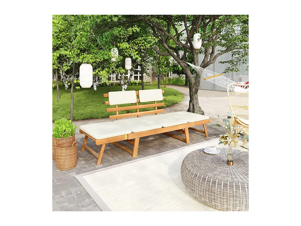 Banc de jardin avec coussins 2-en-1 190 cm Bois d'acacia massif