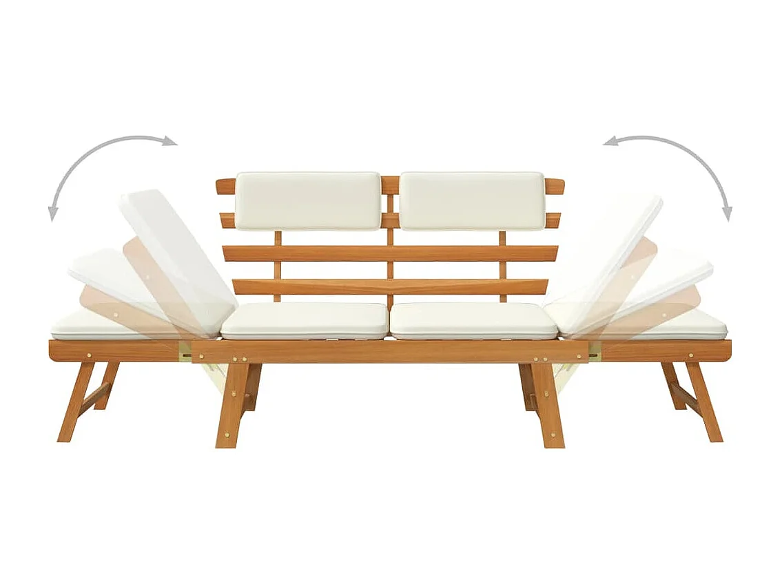 Banc de jardin avec coussins 2-en-1 190 cm Bois d'acacia massif