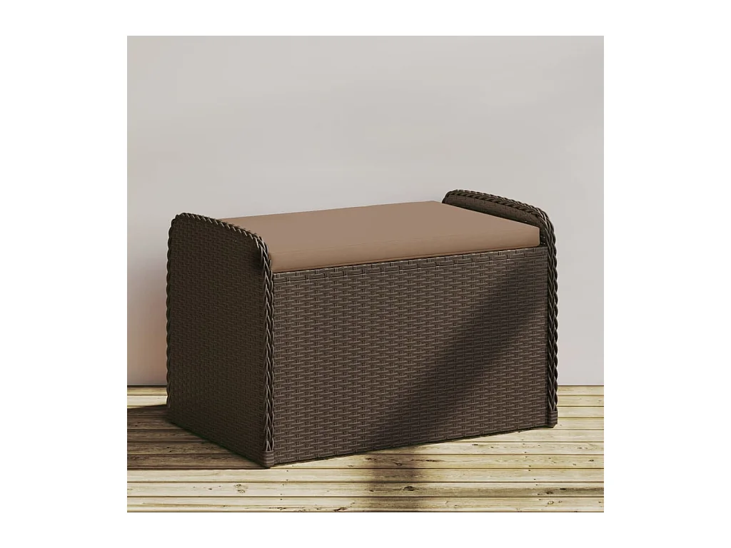 Banc de rangement et coussin marron 80x51x52 cm résine tressée