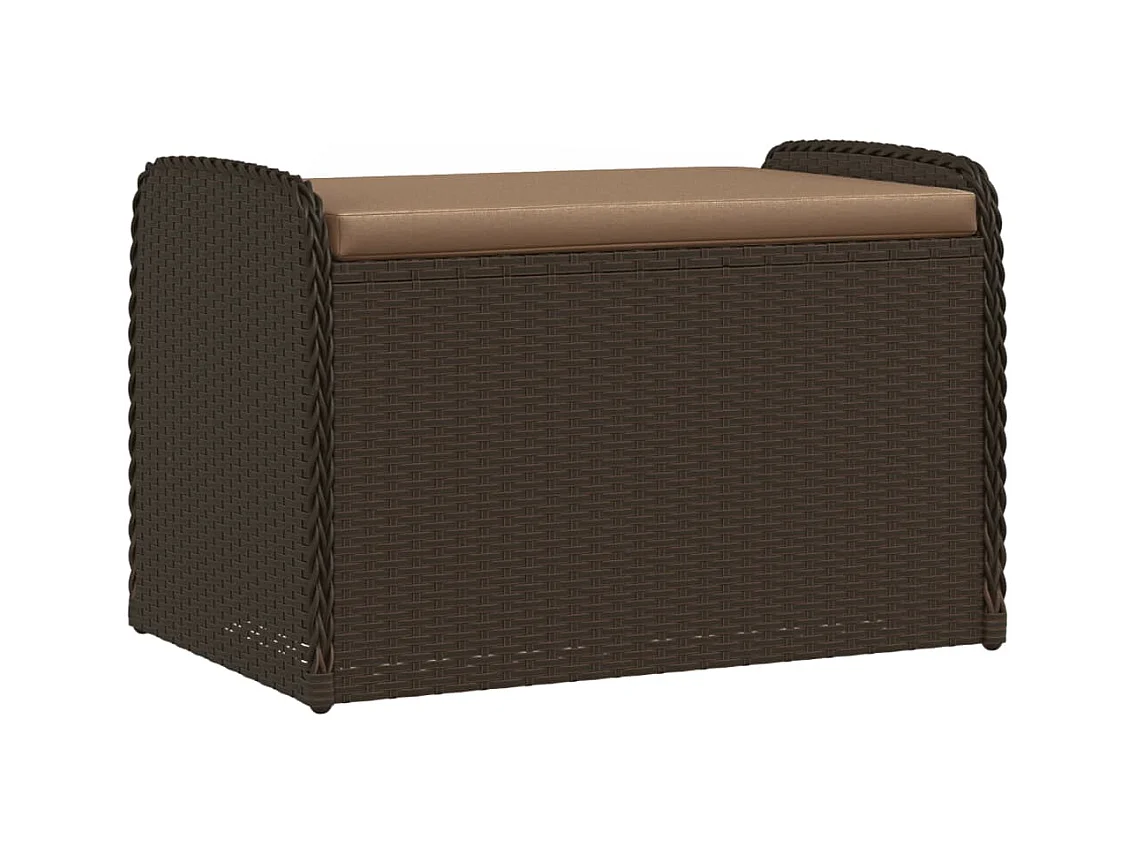 Banc de rangement et coussin marron 80x51x52 cm résine tressée