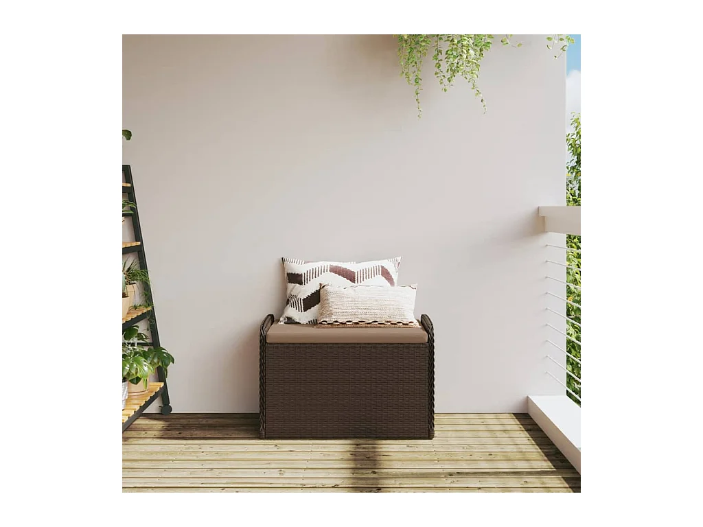 Banc de rangement et coussin marron 80x51x52 cm résine tressée