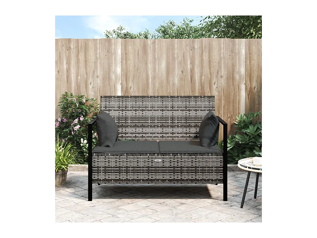 Banc de Jardin à 2 Places avec Coussins Gris Résine Tressée