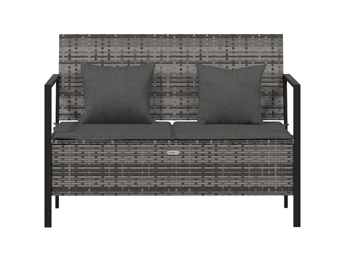 Banc de Jardin à 2 Places avec Coussins Gris Résine Tressée