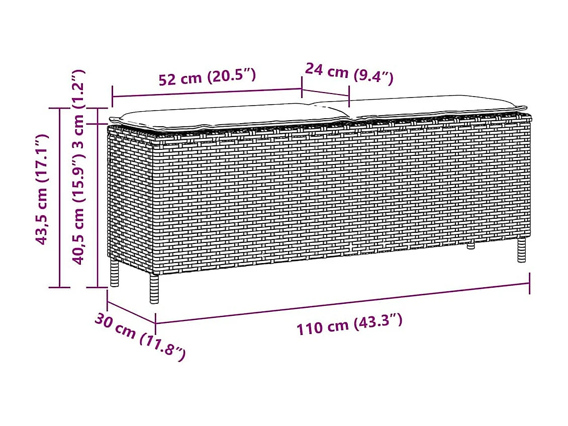 Banc de jardin avec coussin beige 110x30x40,5 cm résine tressée