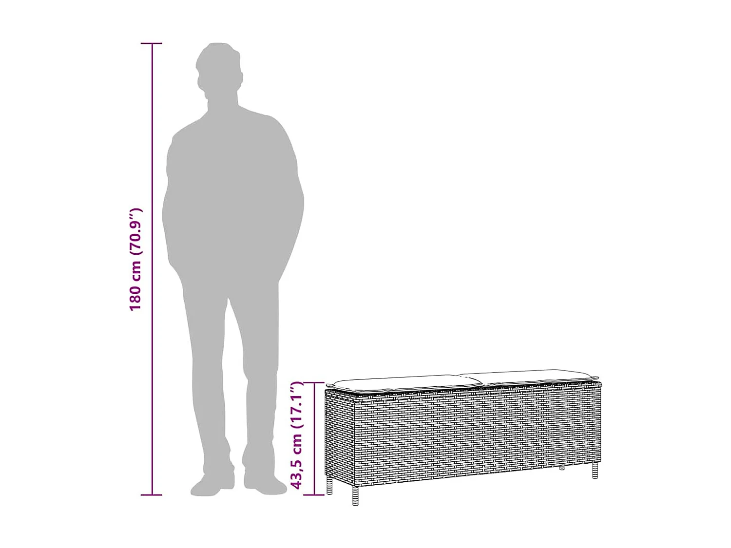 Banc de jardin avec coussin beige 110x30x40,5 cm résine tressée