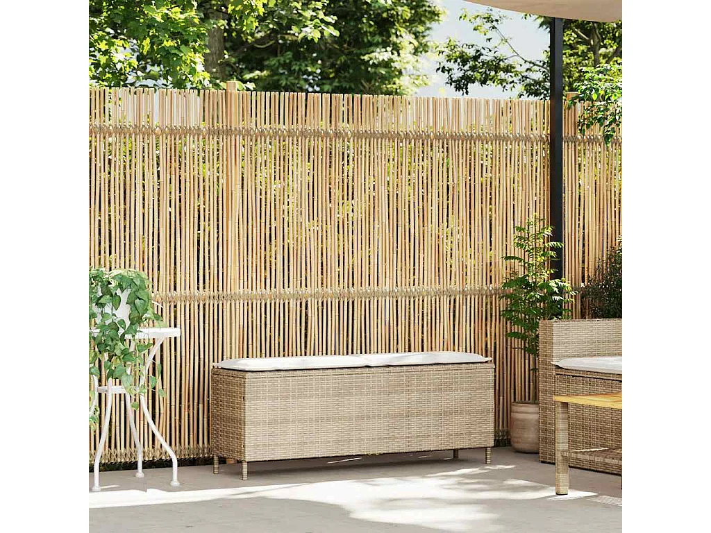 Banco de jardín con cojín beige110x30x40,5 cm ratán sintético