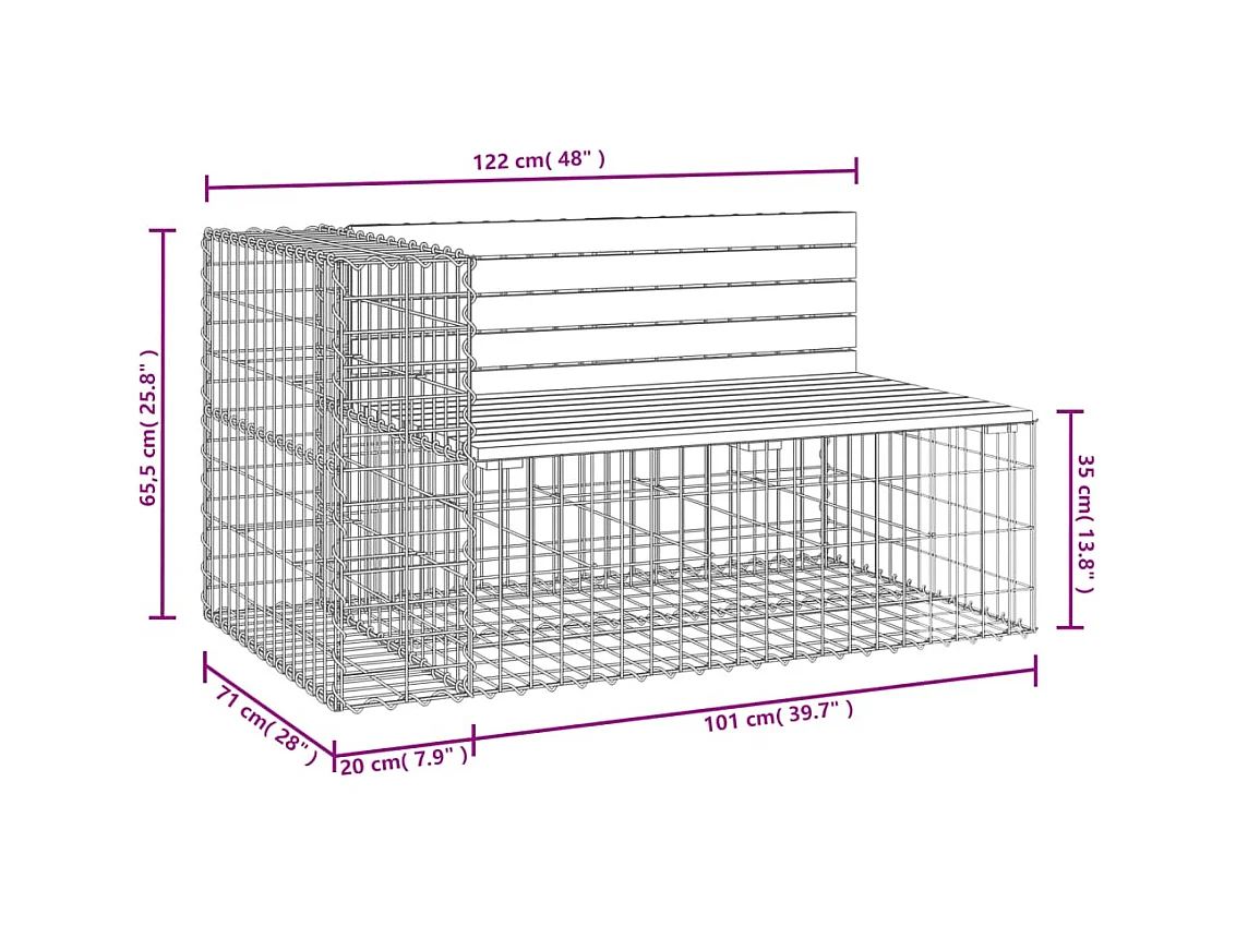 Banco jardín diseño gaviones madera abeto Douglas 122x71x65,5cm