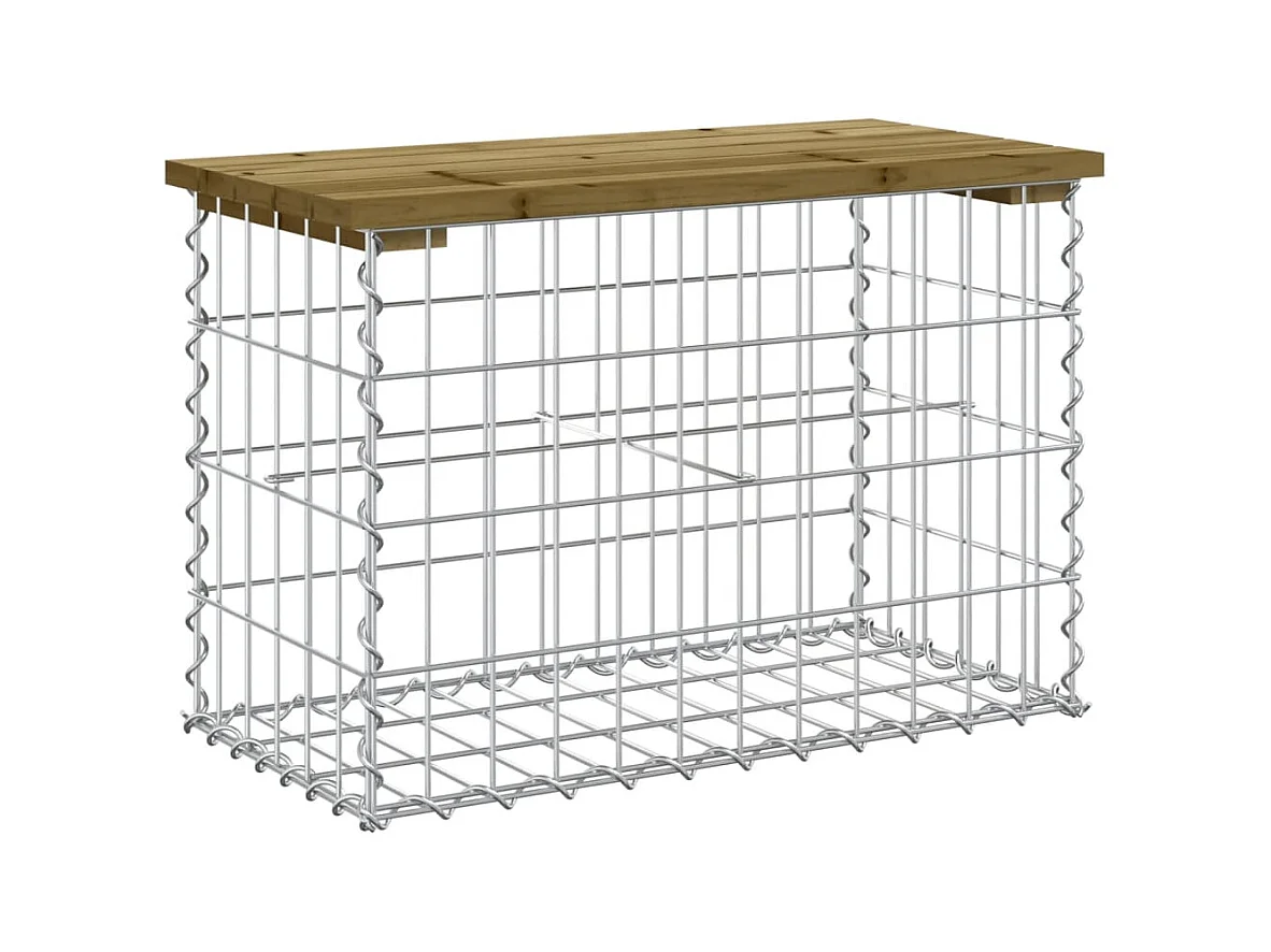 Banco jardín diseño gavión madera pino impregnada 63x31,5x42 cm