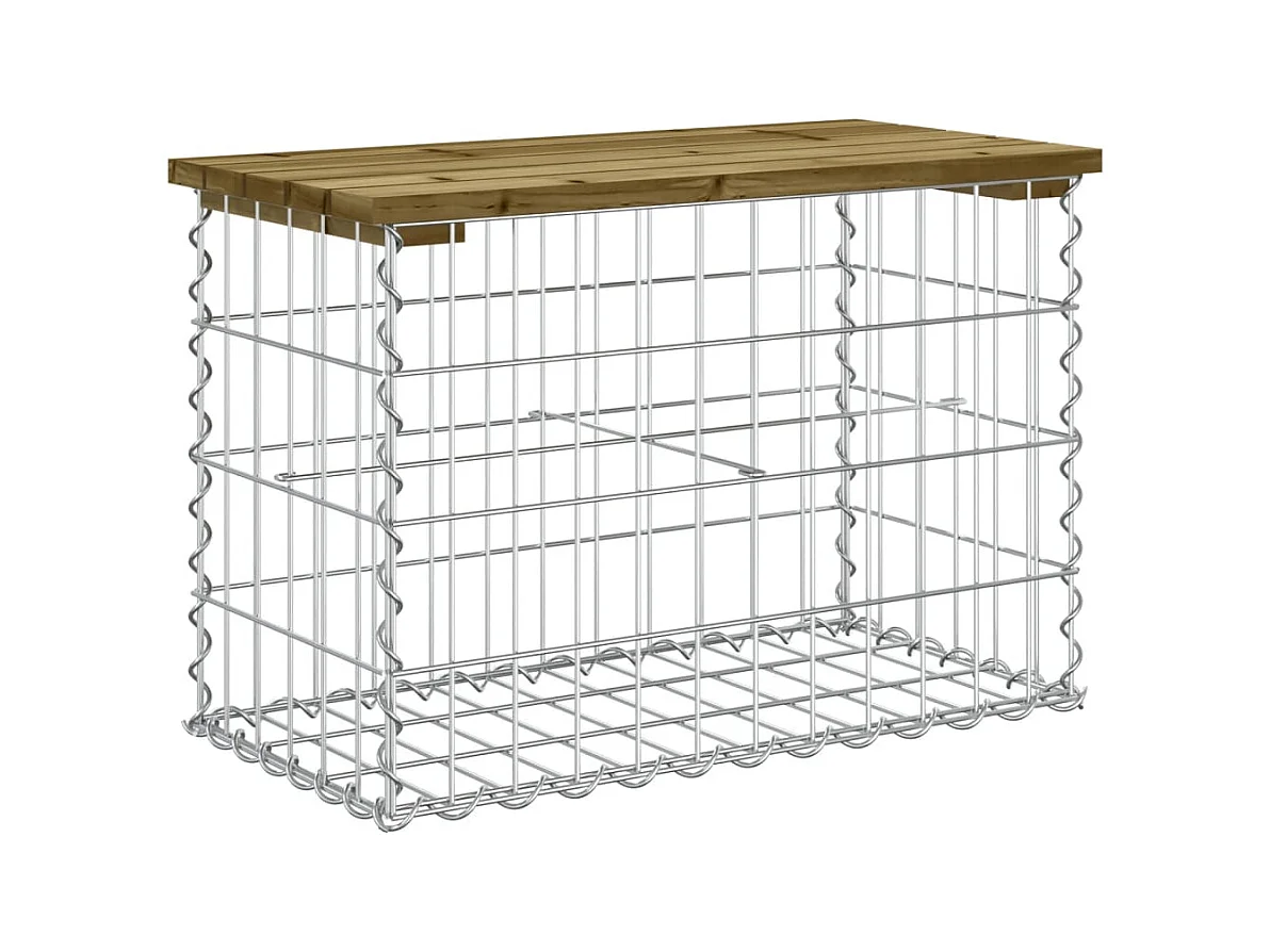 Banco jardín diseño gavión madera pino impregnada 63x31,5x42 cm