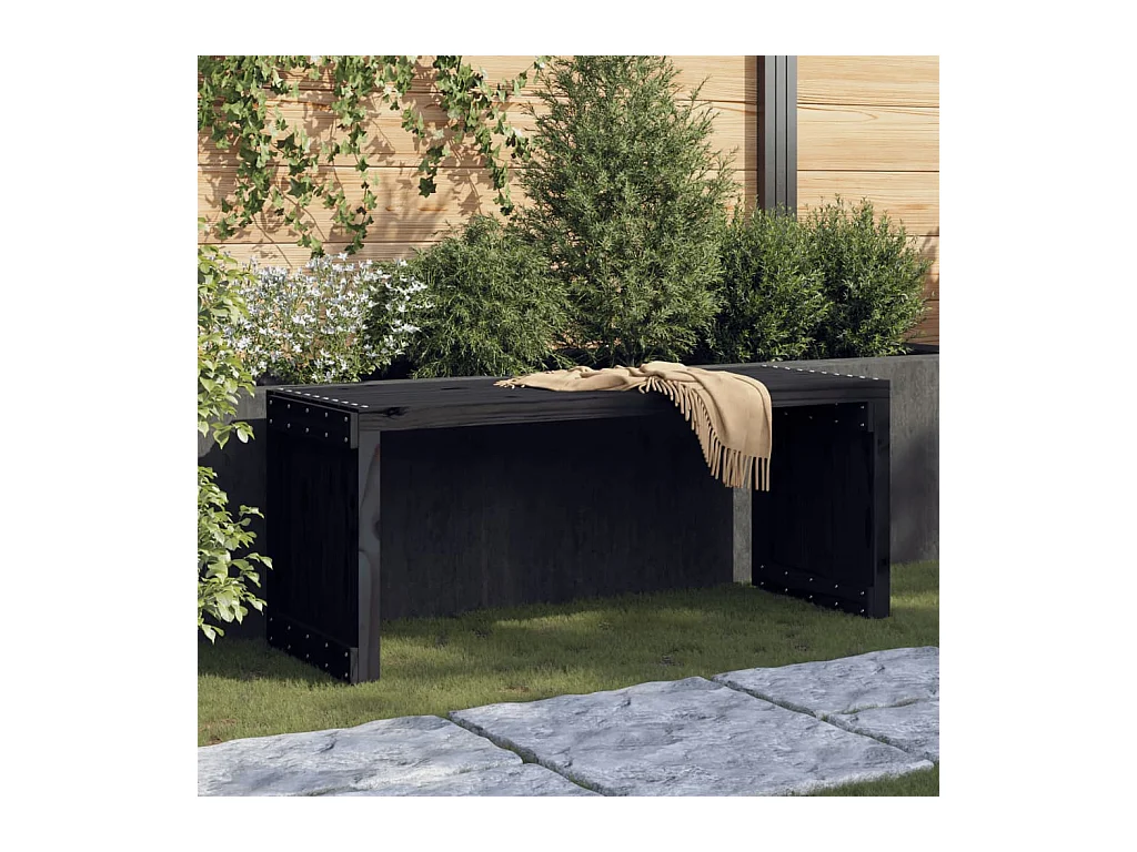 Banc de jardin extensible noir 212,5x40,5x45 cm bois massif pin