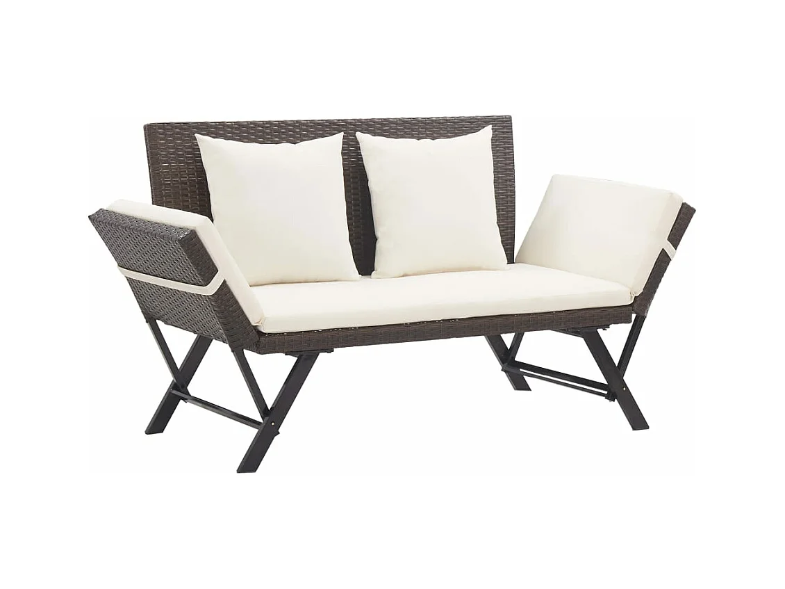 Banco de jardín con cojines ratán sintético marrón 176 cm