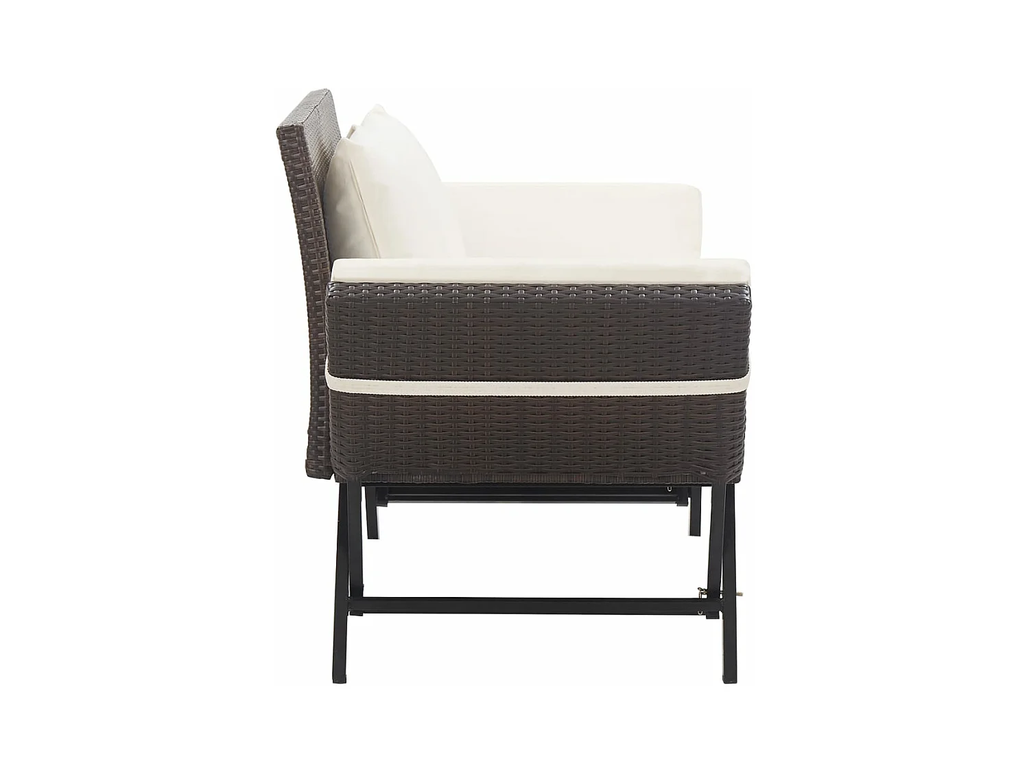 Banco de jardín con cojines ratán sintético marrón 176 cm