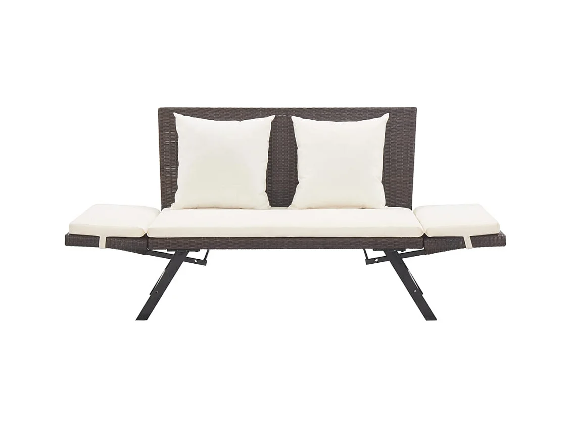 Banco de jardín con cojines ratán sintético marrón 176 cm