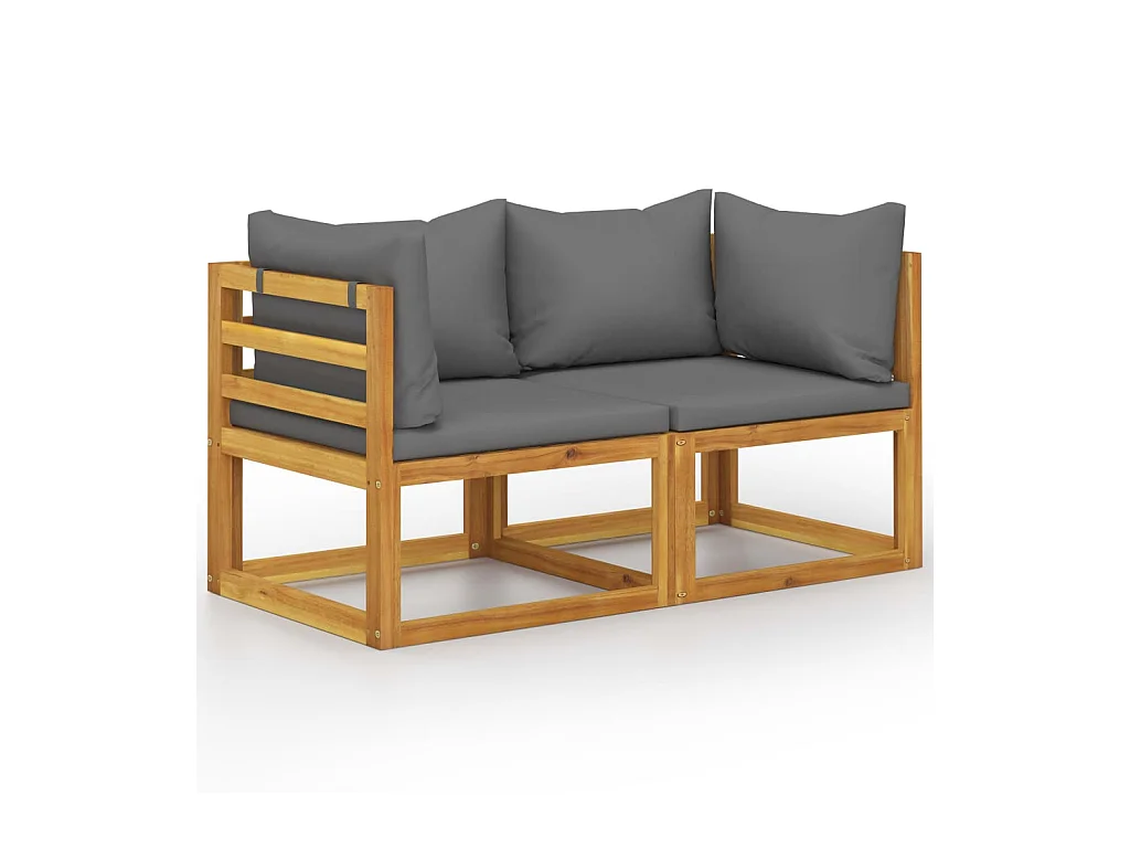 Banc de jardin à 2 places avec coussins gris foncé