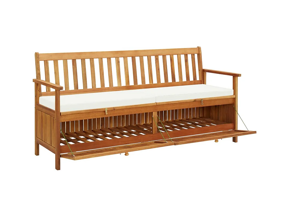 Banco de almacenaje con cojín de madera maciza de acacia 170 cm