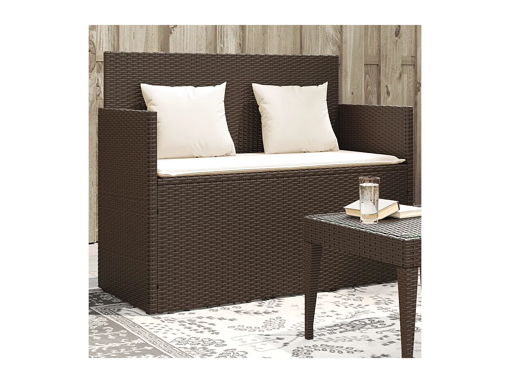 Banco de jardín con cojines ratán sintético marrón