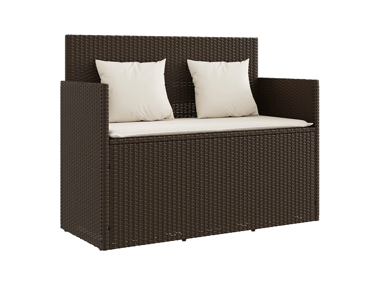 Banco de jardín con cojines ratán sintético marrón