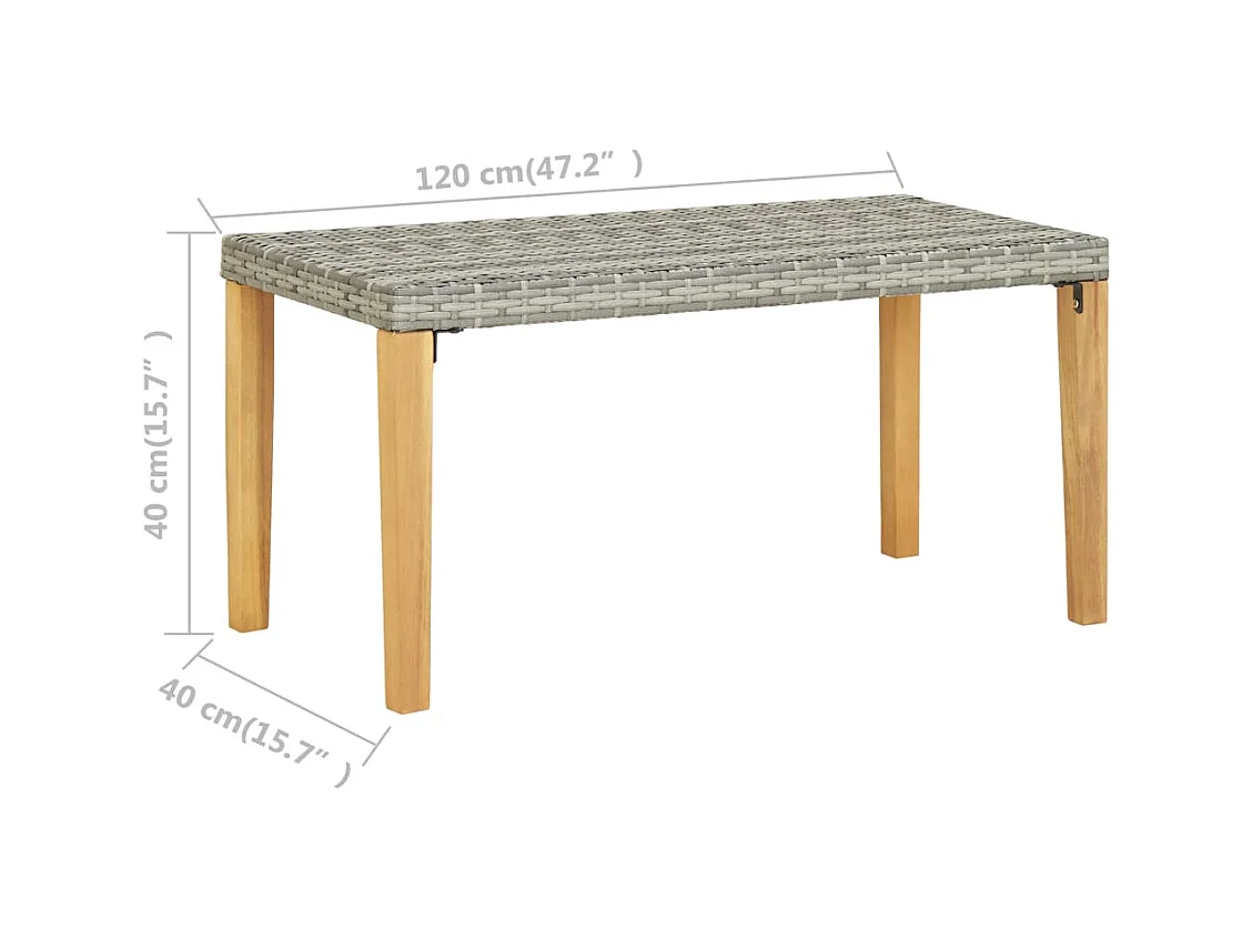 Banco de jardín ratán sintético y madera de acacia gris 120 cm