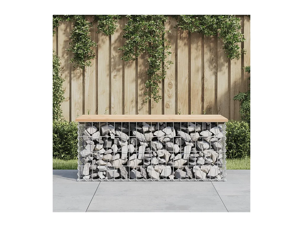 Banco de jardín diseño gaviones madera maciza pino 103x44x42 cm