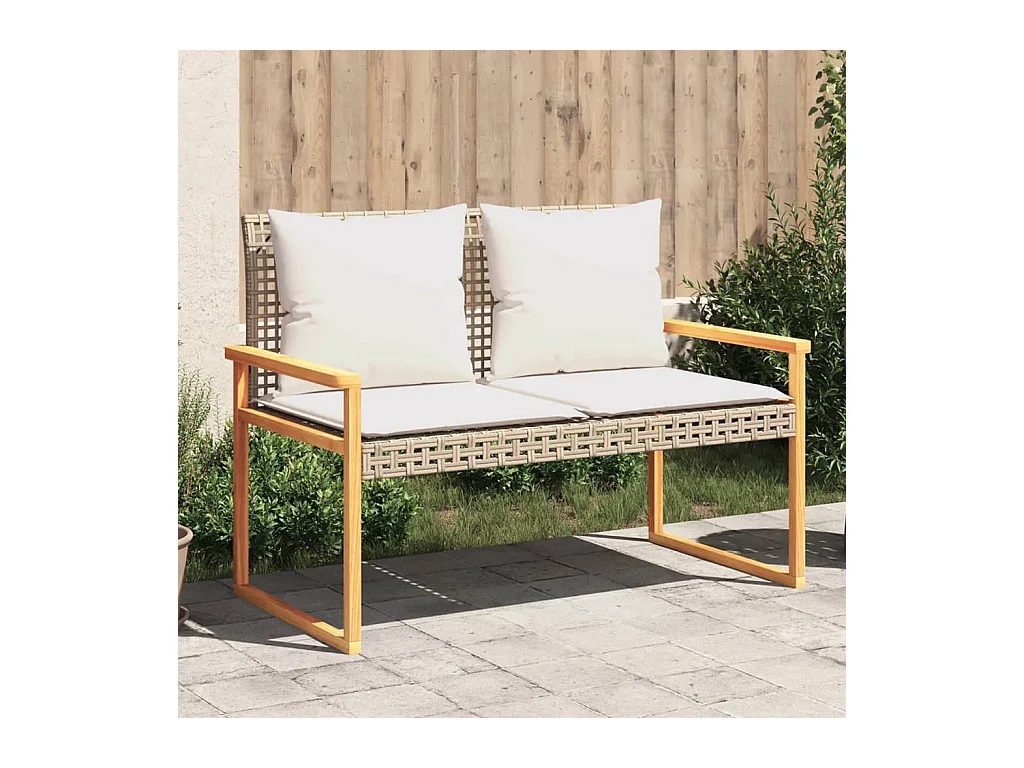 Banc de jardin avec coussin mélange beige résine tressée acacia
