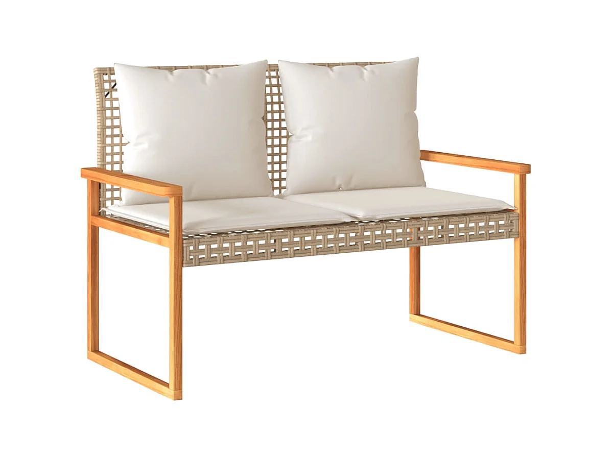 Banc de jardin avec coussin mélange beige résine tressée acacia