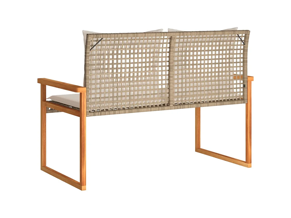 Banc de jardin avec coussin mélange beige résine tressée acacia