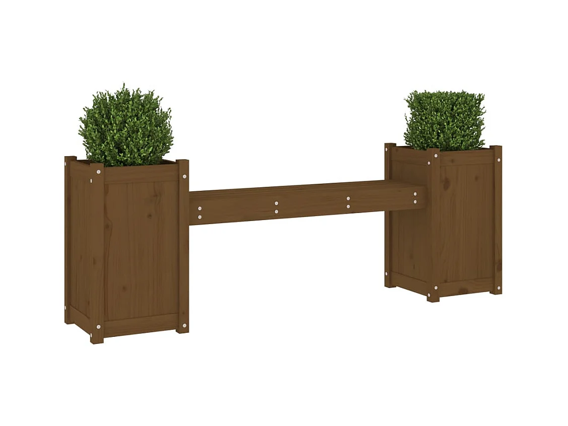 Banc avec jardinières marron miel bois massif de pin